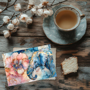 Aquarell Illustration eines Elefanten mit Blumen Postcard