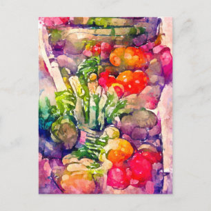 Aquarell mit Gemüsesorten. Gemalt. Postcard