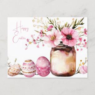 Aquarell Oster Postkarte mit Ostereiern und Blumen Postcard