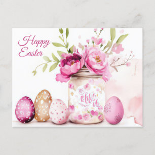Aquarell Oster Postkarte mit Ostereiern und Blumen Postcard