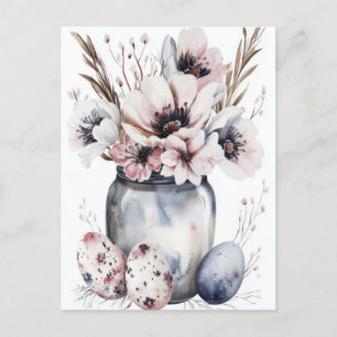 Aquarell Oster Postkarte mit Ostereiern und Blumen Postcard