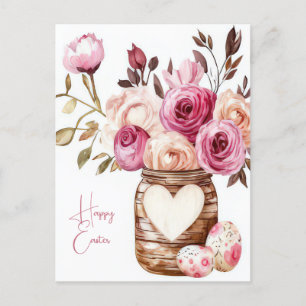 Aquarell Oster Postkarte mit Ostereiern und Blumen Postcard