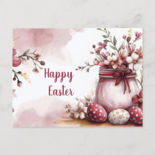 Aquarell Oster Postkarte mit Ostereiern und Blumen Postcard
