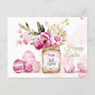 Aquarell Oster Postkarte mit Ostereiern und Blumen Postcard