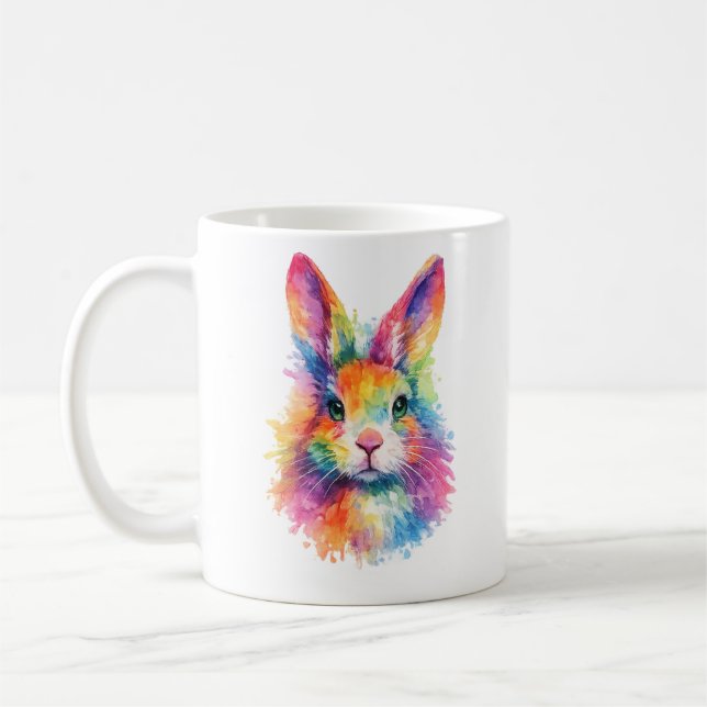 Aquarell Regenbogen Hase Tasse – Wildtier Edition (Gauche)