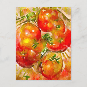 Aquarell. Rote Tomaten. Küchenkunst Postcard
