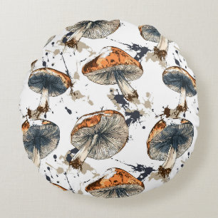 Aquarell Wald Pilze Design Round Pillow