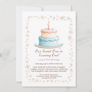 Aquarelle 1er anniversaire Invitation avec bougie 