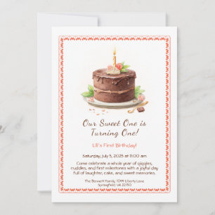 Aquarelle 1er anniversaire Invitation - Chocolat d