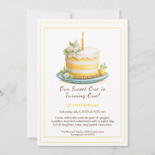 Aquarelle 1er anniversaire Invitation - Jaune de g