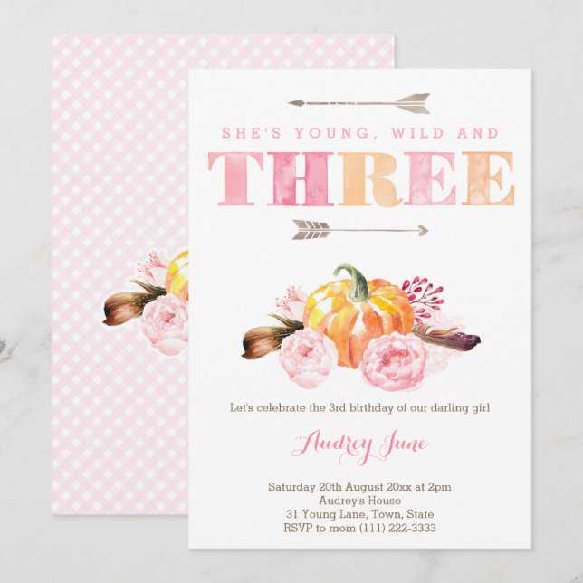 aquarelle 3e anniversaire invitation de fête, citr (Devant / Derrière)
