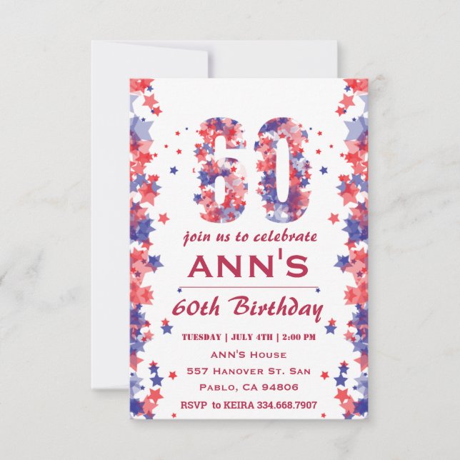 Aquarelle 4 Juillet 60 Anniversaire Invitation de  (Devant)