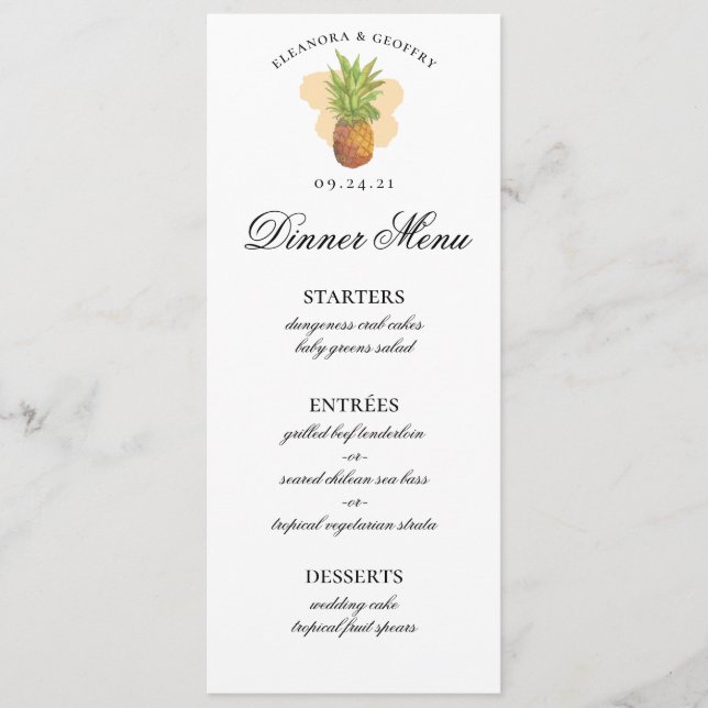 Aquarelle à ananas tropicale Menu photo Mariage (Devant)