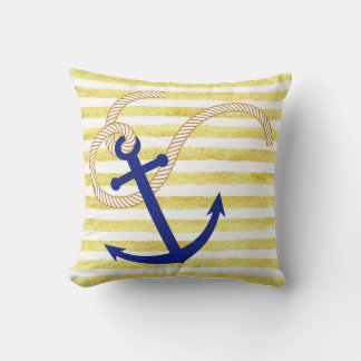 Aquarelle à rayures jaunes Ancrage Coussin nautiqu