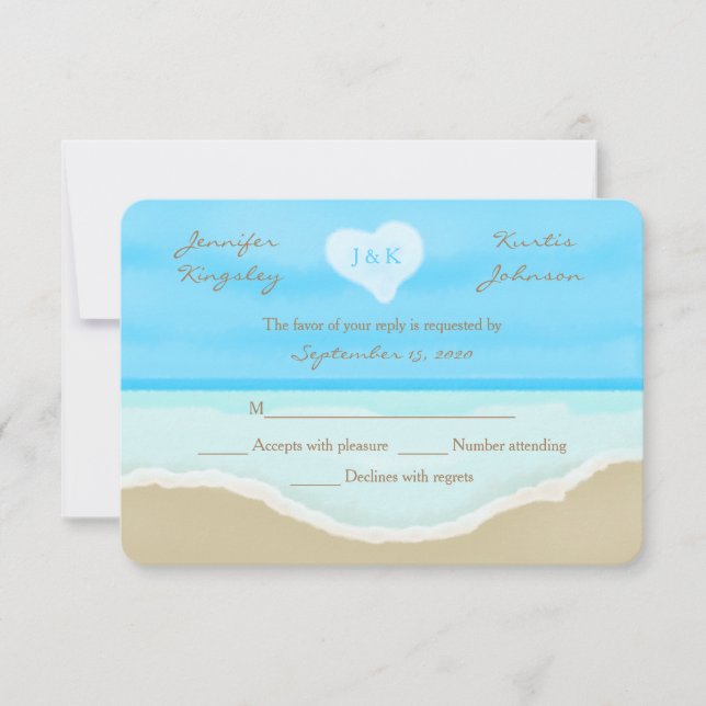 Aquarelle à thème plage RSVP Faire-part de mariage (Devant)