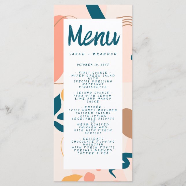 Aquarelle Abstraite colorée Pastel Menu Mariage (Devant)
