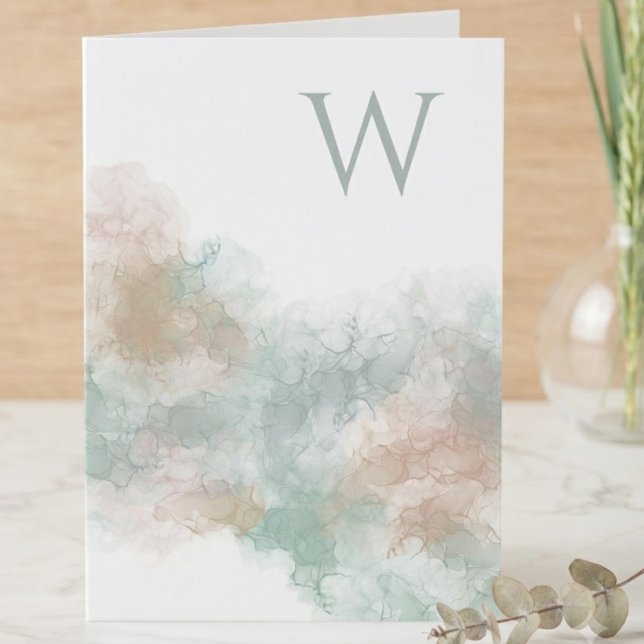 Aquarelle Abstraite Initiale Douce (Elegant watercolor initial note card perfect for birthday greetings or thoughtful thank-you notes.)
