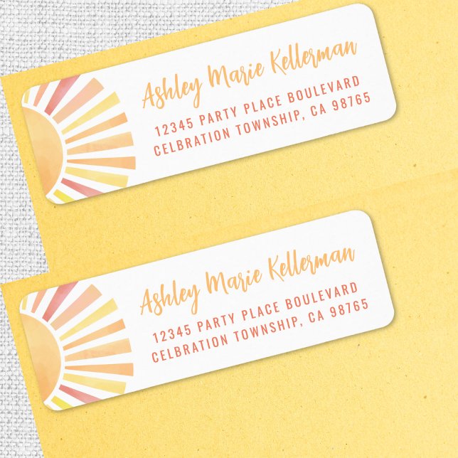 Aquarelle Adresse de Retour Soleil (Watercolor Sun Return Address label )