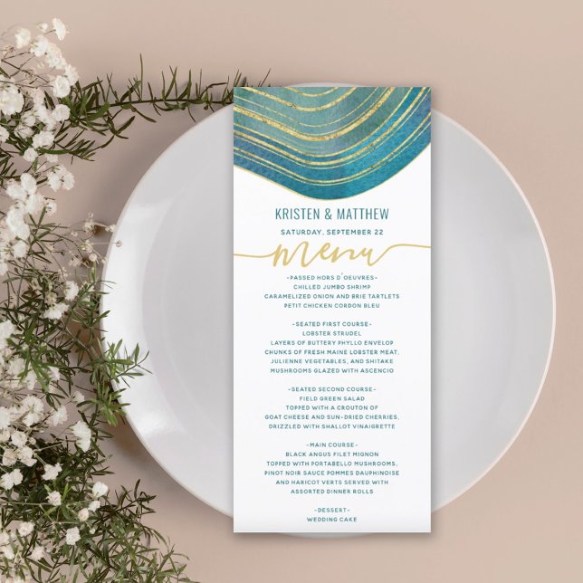 Aquarelle Agate Turquoise Green Menu (Créateur téléchargé)
