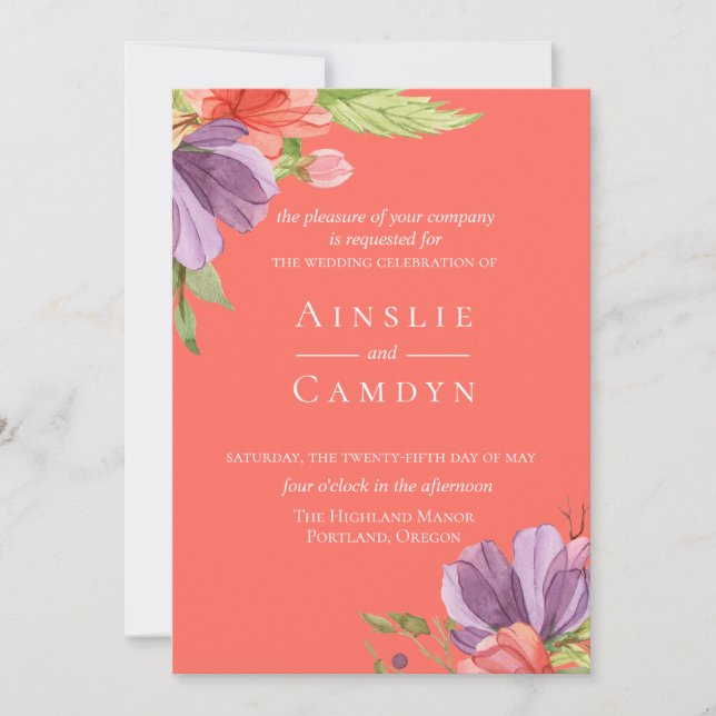 Aquarelle agile Faire-part de mariage florale (Devant)