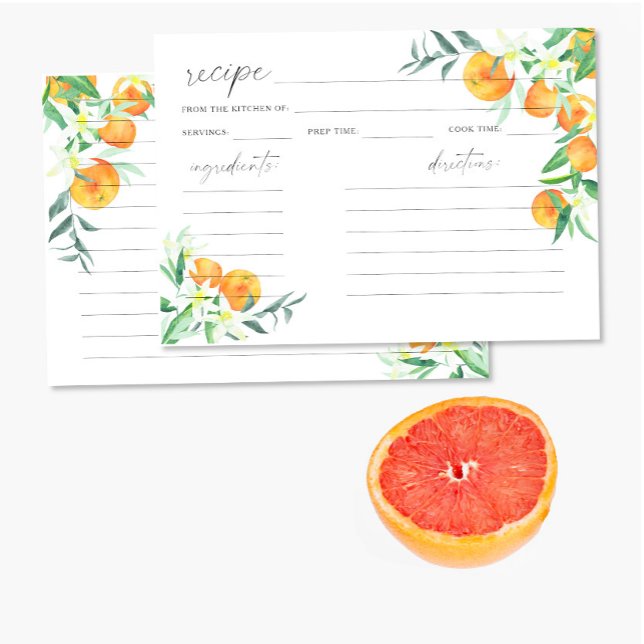 Aquarelle agrumes orange - carte de recette (Créateur téléchargé)