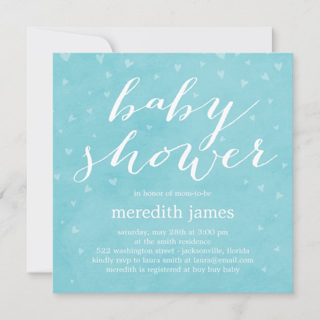 Aquarelle Amour Baby shower Invitation - Bleu (Devant)