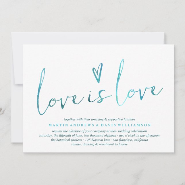 Aquarelle Amour est Amour Gay Mariage Invitations (Devant)