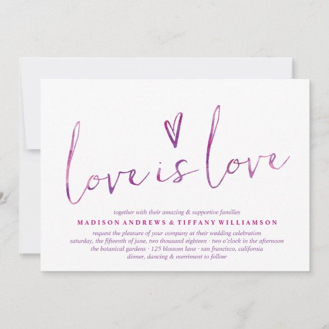 Aquarelle Amour est Amour Gay Mariage Invitations (Devant)