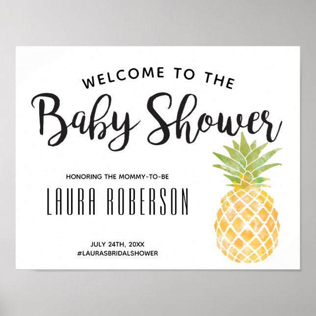 Aquarelle ananas | AFFICHE DE BIENVENUE BABY SHOWE (Devant)