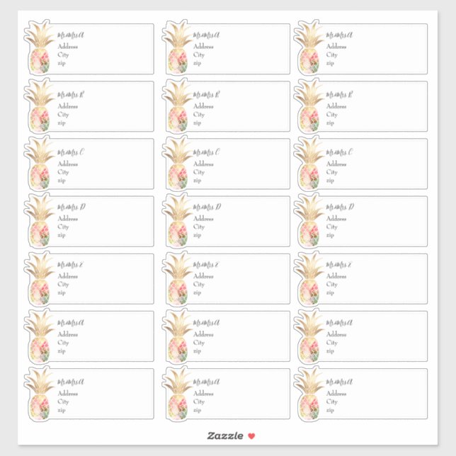 Aquarelle Ananas Étiquettes de adresse invités (Feuille)