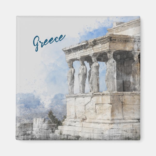 Aquarelle Ancienne ruines Magnet - Athènes Grèce (Devant)