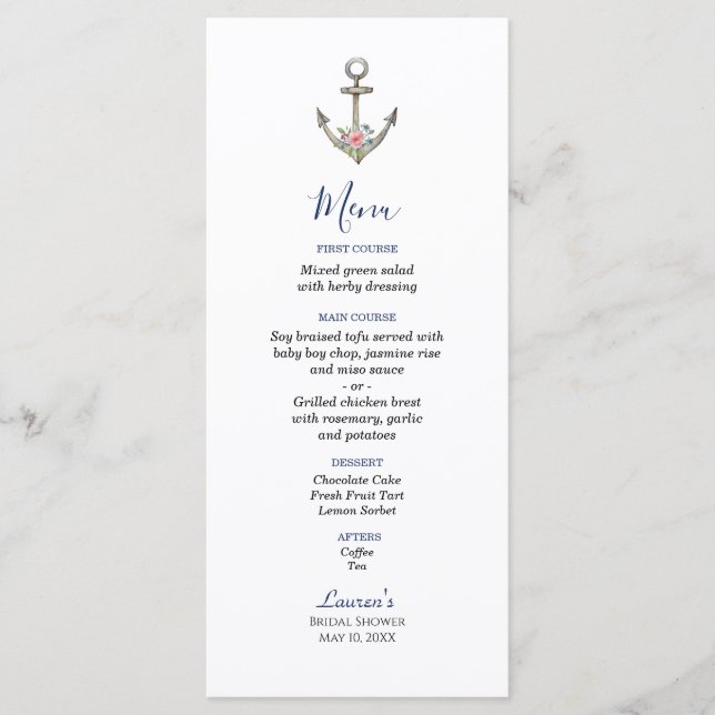 Aquarelle Ancre Nautical Bridal menu douche (Devant)