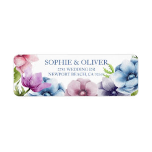 Aquarelle Anémone Fleur Mariage Adresse de retour
