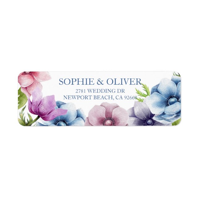 Aquarelle Anémone Fleur Mariage Adresse de retour (Devant)