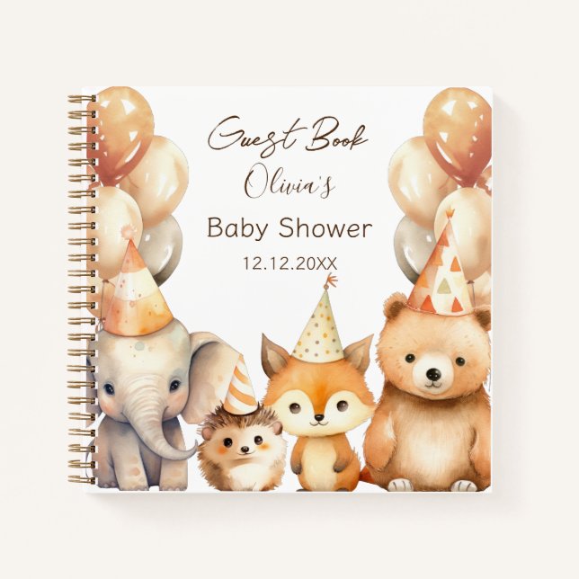 Aquarelle Animaux baby shower Livre d'invité (Devant)