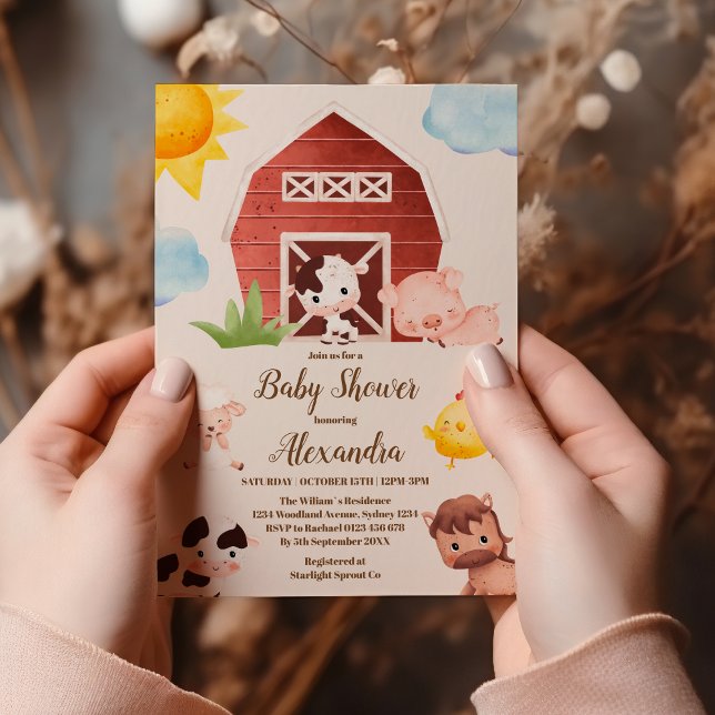 Aquarelle Animaux de ferme Baby shower Invitation (Créateur téléchargé)
