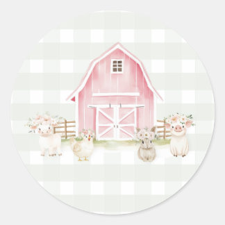 Aquarelle Animaux de ferme roses Stickers Baby sho