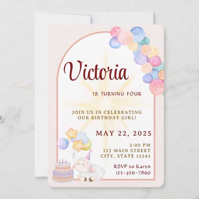 Aquarelle Anniversaire Fille Fête Invitation (Devant)