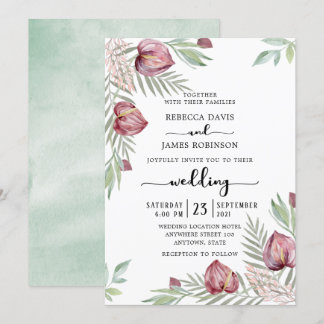 Aquarelle Anthurium Floral Faire-part de mariage