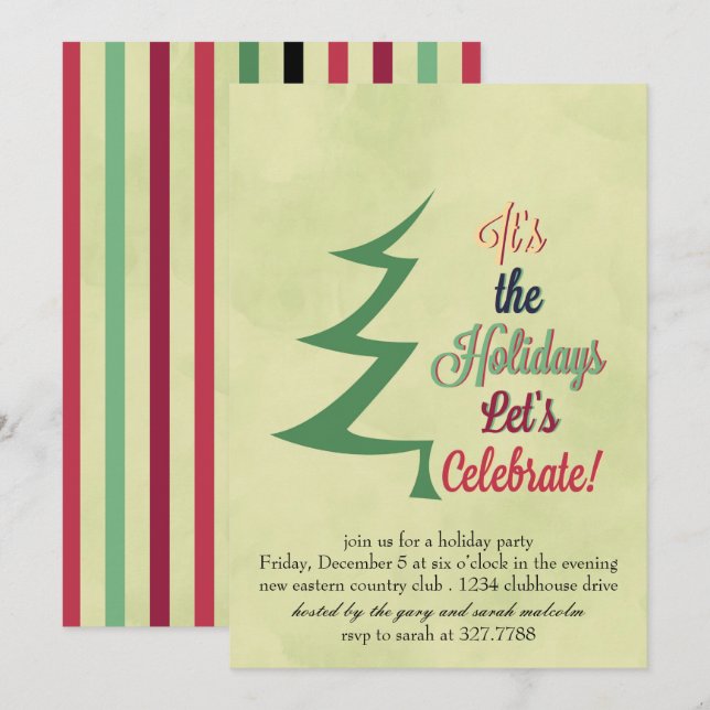 Aquarelle Arbre de Noël Fête Invitation (Devant / Derrière)