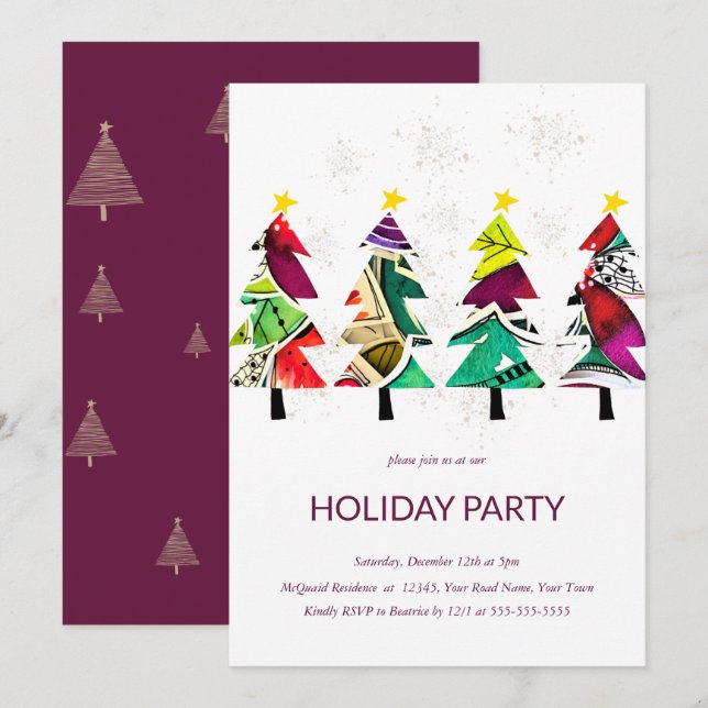 Aquarelle Arbre de Noël Fête Invitation (Devant / Derrière)