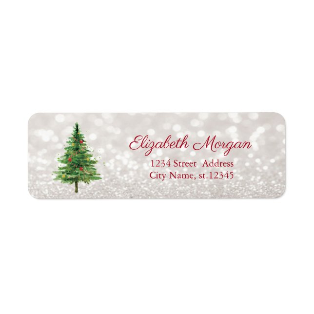 Aquarelle Arbre de Noël, Glittery Bokeh (Devant)