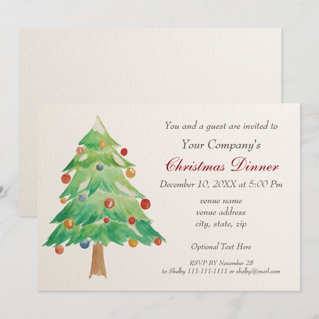 Aquarelle Arbre de Noël Invitation de fête (Devant / Derrière)