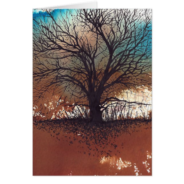 Aquarelle Arbre Enceint Paysage Art d'automne (Devant)