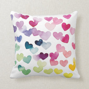 Aquarelle arc-en-ciel coeur amour Jeter Oreiller