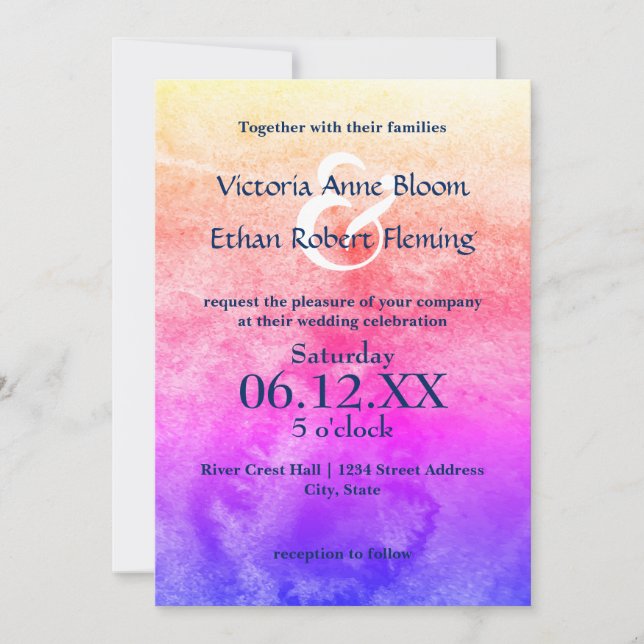 Aquarelle arc-en-ciel - Faire-part de mariage (Devant)