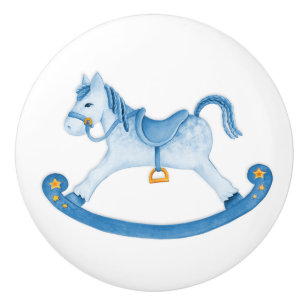 Aquarelle art bleu rocking cheval bouton
