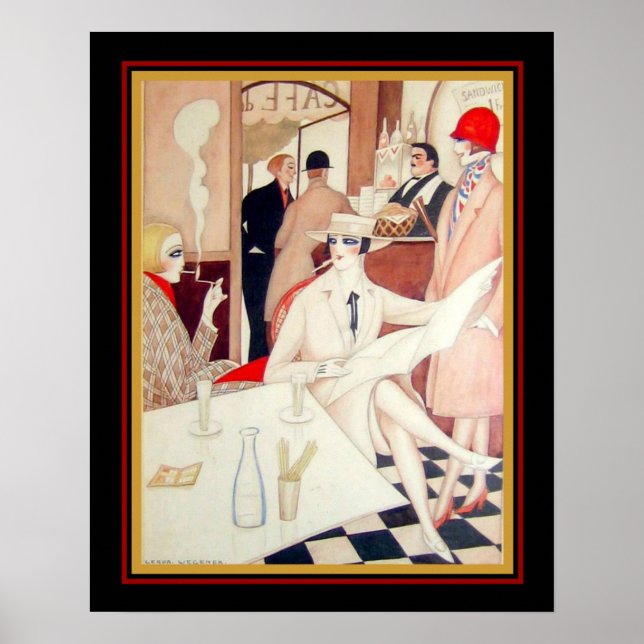 Aquarelle Art déco Gerta Wegener sur papier 16 x 2 (Devant)