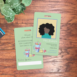 Aquarelle Art enseignant Vert Photo ID Badge