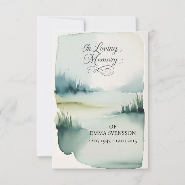 Aquarelle artisanale minimaliste Invitation funéra (Devant)